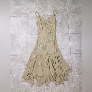 Sue Wong Asymmetrical Dress in Soft Tan with Floral Details
